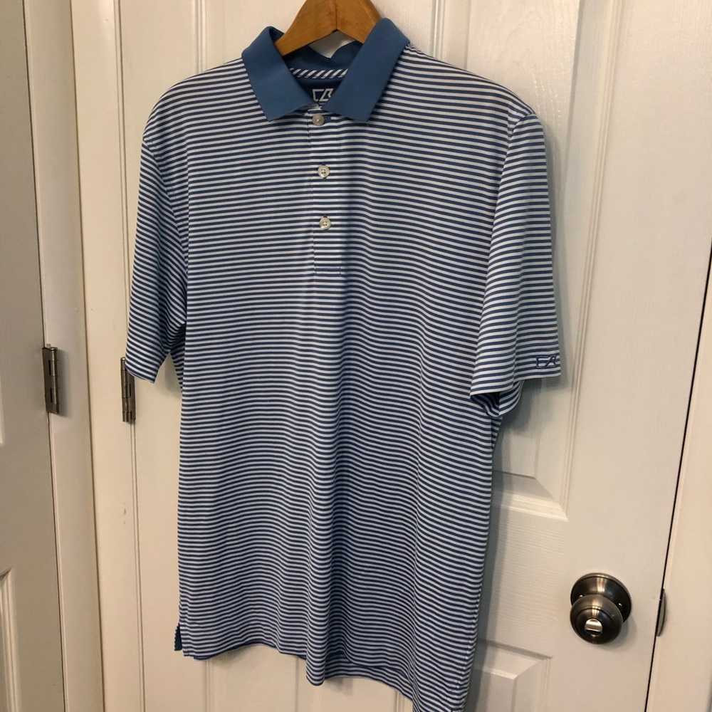 Cutter & Buck Blue & White Striped Golf Shirt
